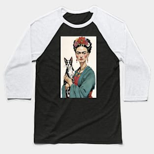 Frida and Her Furry Friend: Cartoon Illustration Baseball T-Shirt